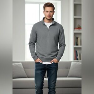 Calvin Klein Men’s Quarter-Zip Pullover Sweater Gray 100% Cotton Size LG
